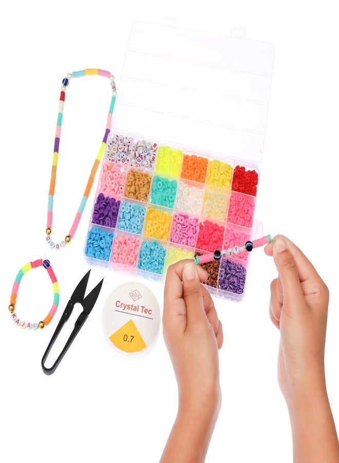 ambitieux Diy Bracelet Making Kit - 6000+ Pcs 24 Colorful Clay Beads, 10M Elastic Thread, Jute Bag, And Cutter - Gift For Girls Birthdays (Clay Beads 1),Multicolor - Image 5